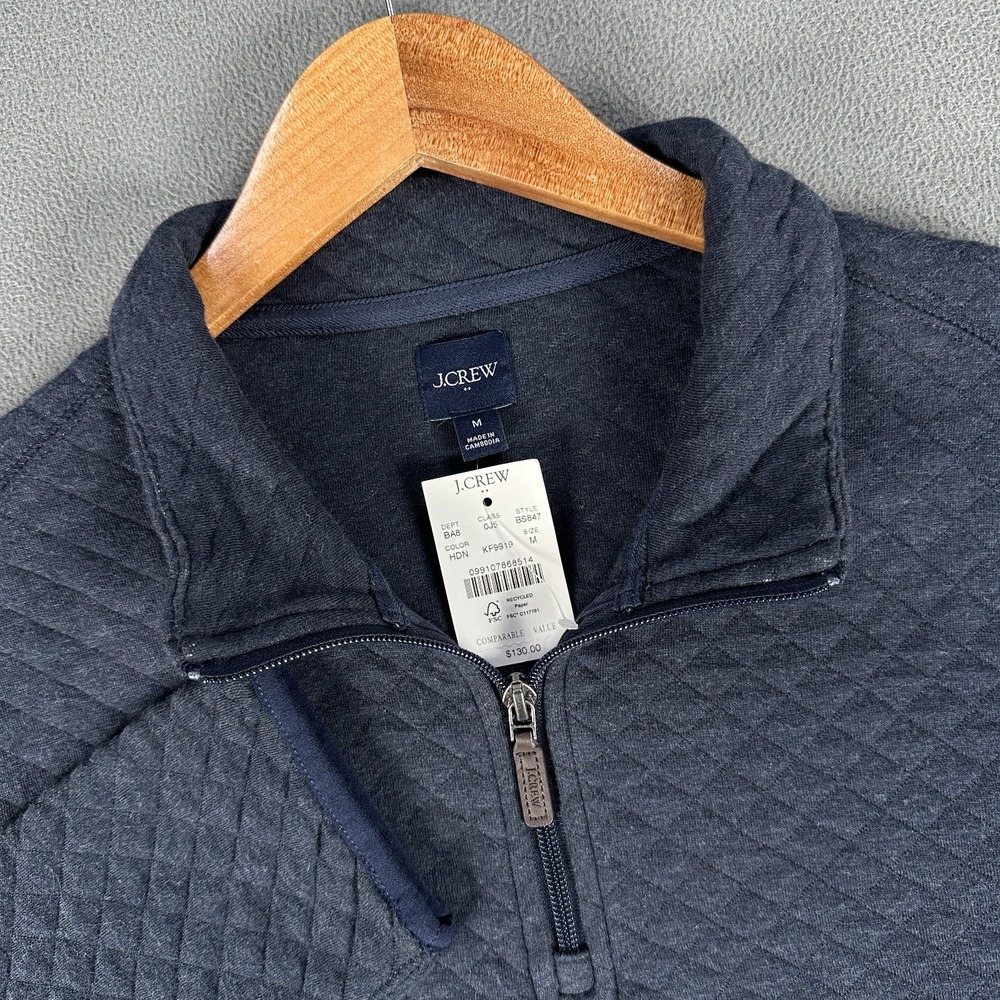 J Crew Quarter Zip Sweater Mens Medium Blue Quilted Minimalist Old Money New